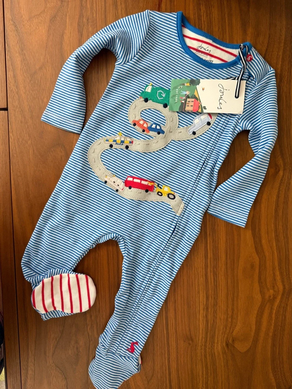 Discontinued Joules Baby Striped Cars Footie sz 3-6MO